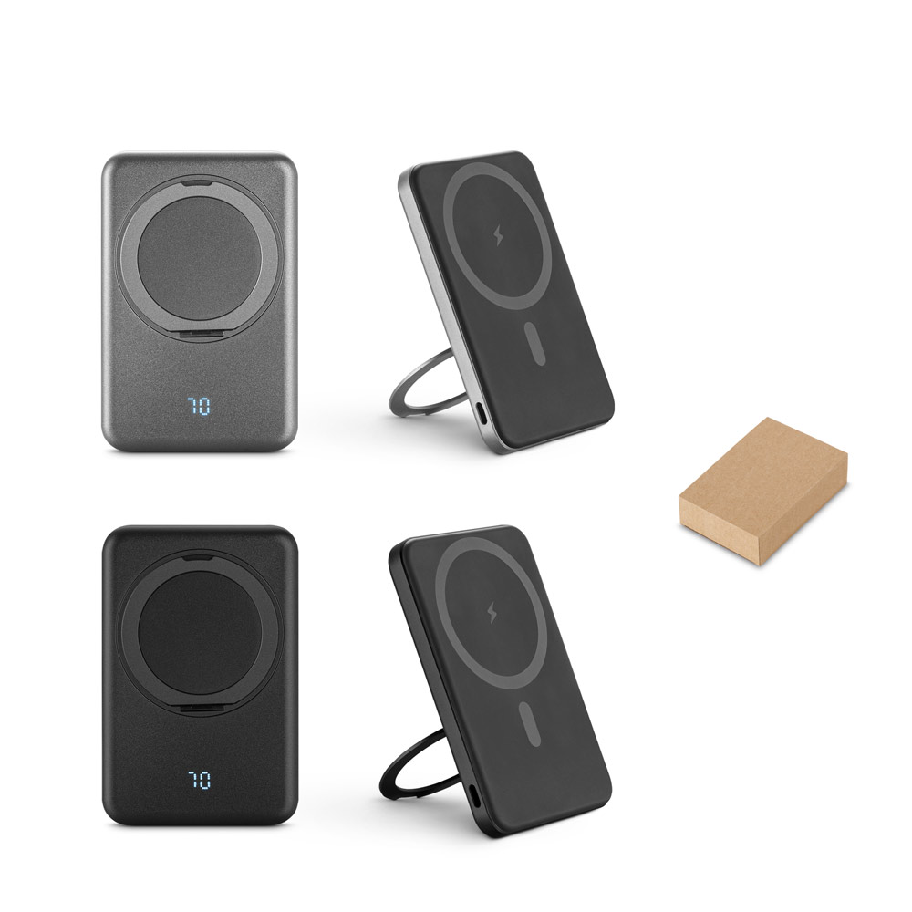 Bateria portátil magnética com carregador por indução super-rápido (5.000 mAh), em ABS 100% reciclado