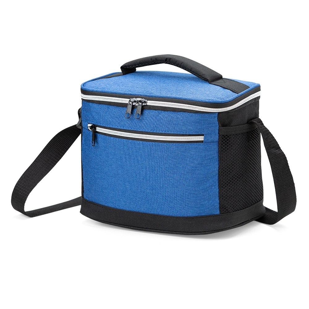 Bolsa térmica Personalizada 10 litros em nylon com dois compartimentos e bolsos laterais em malha