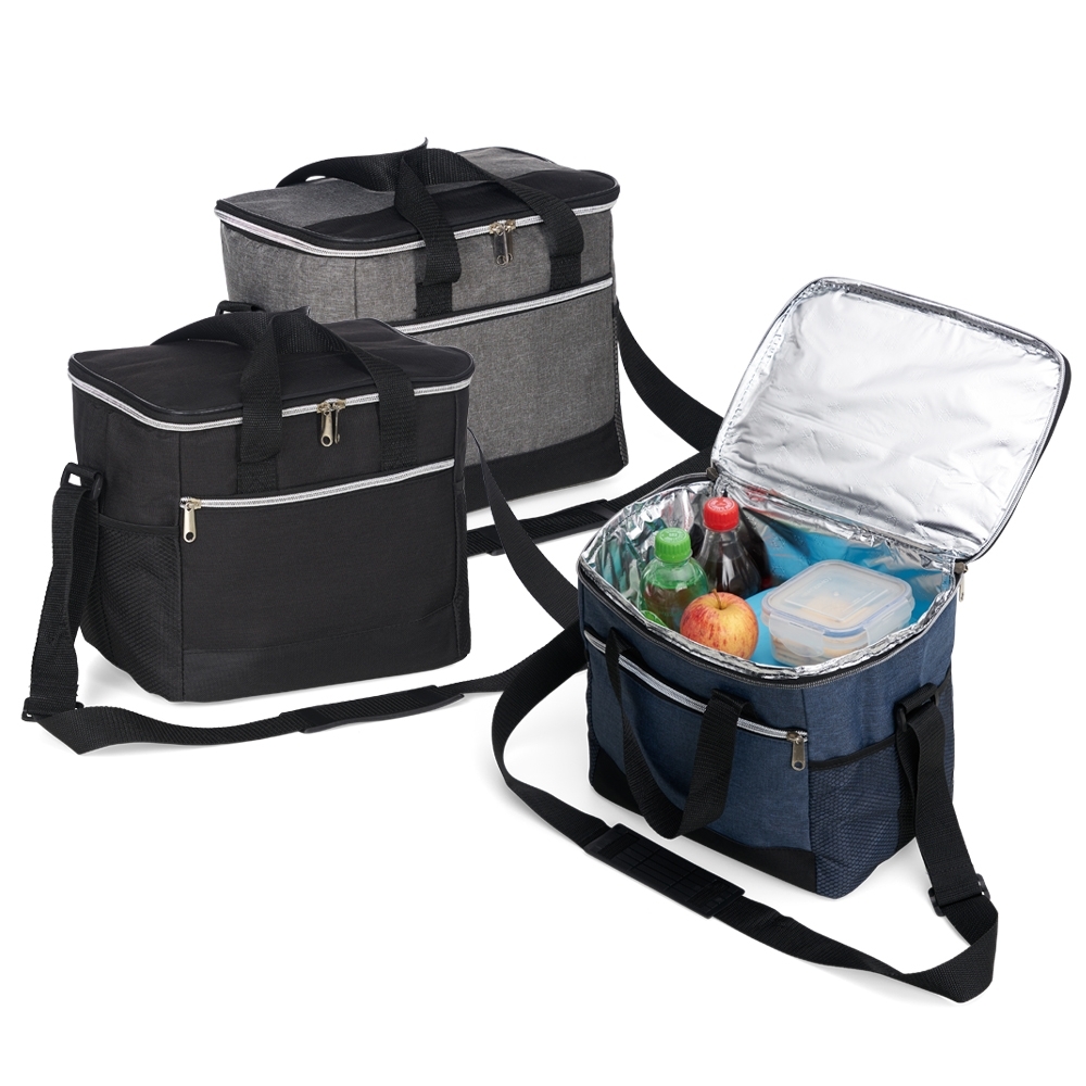 Bolsa térmica Personalizada 15 litros em poliéster resistente à água com revestimento antivazamento em PEVA e alça transversal com apoio para ombro