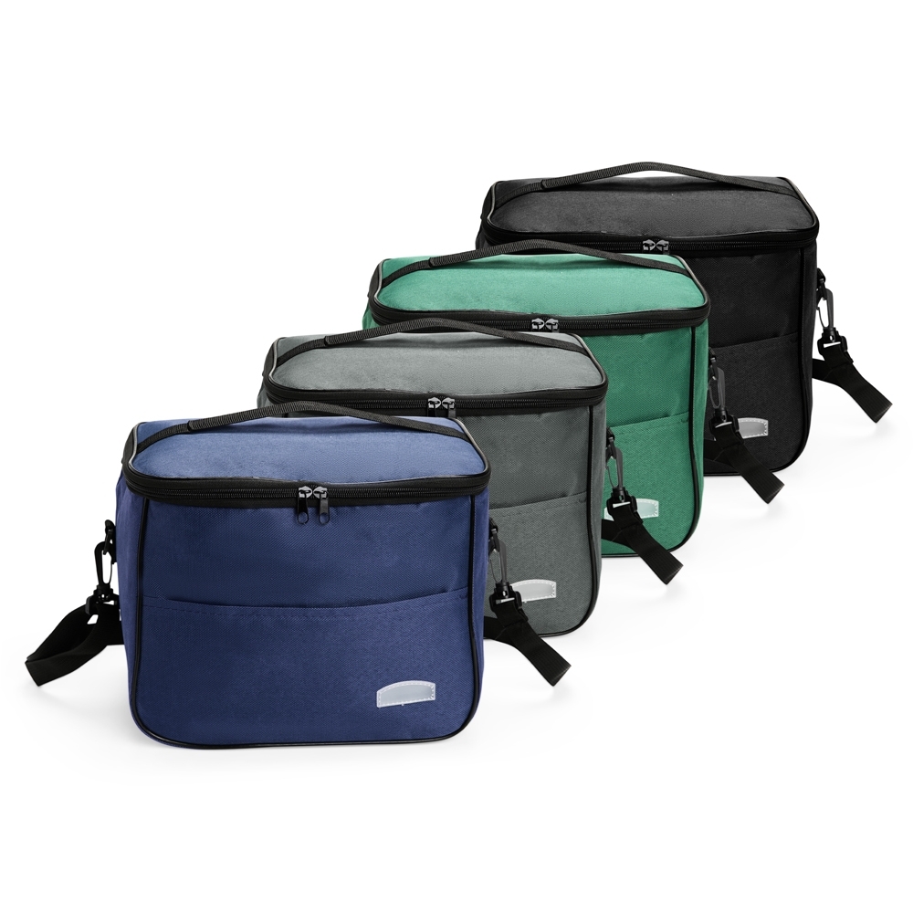 Bolsa térmica Personalizada 16 litros em Oxford resistente à água com fechamento em zíper e alça transversal removível
