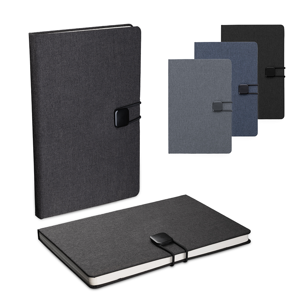 Caderno Personalizado em Tecido Poliéster com Fechamento em Metal