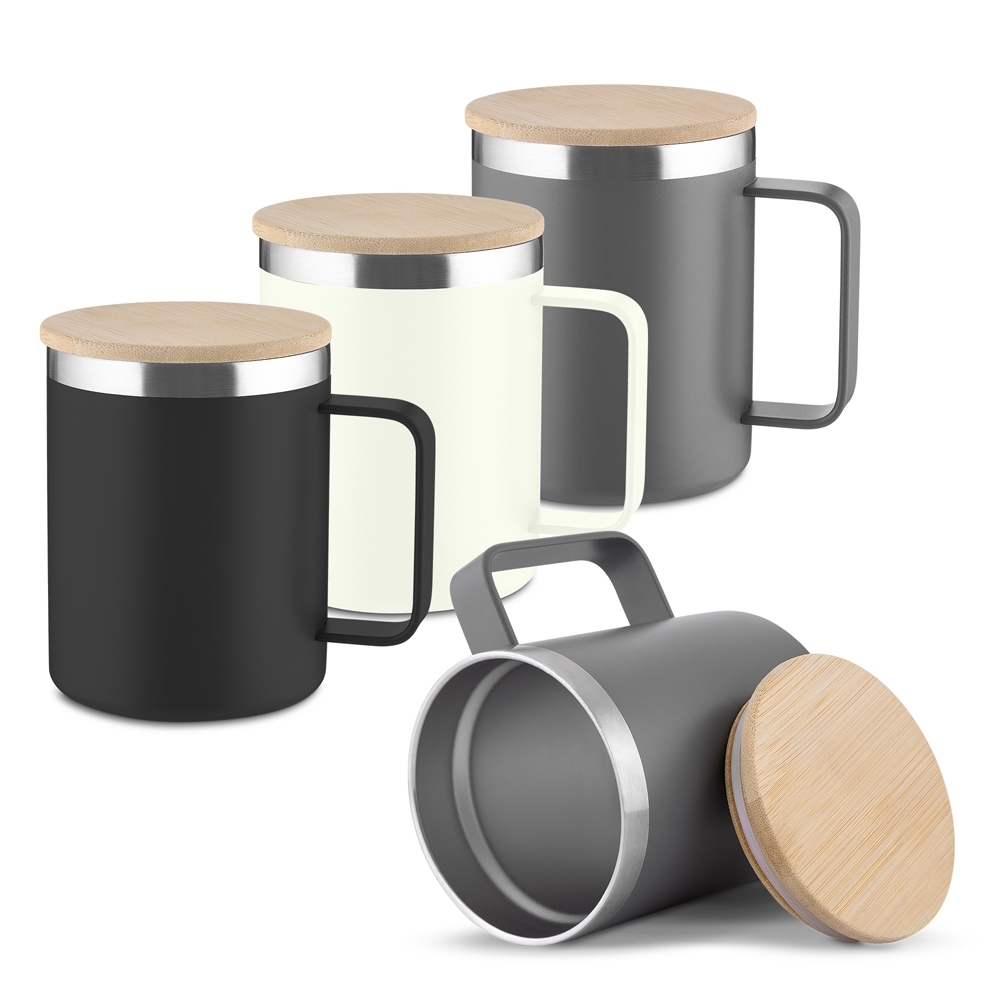 Caneca Térmica Inox 350ml com Tampa de Bambu Personalizada