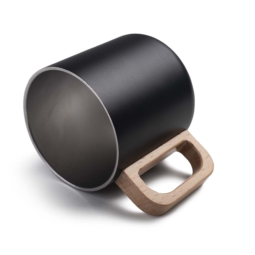 Caneca Térmica Inox 400ml com Alça de Madeira Personalizada