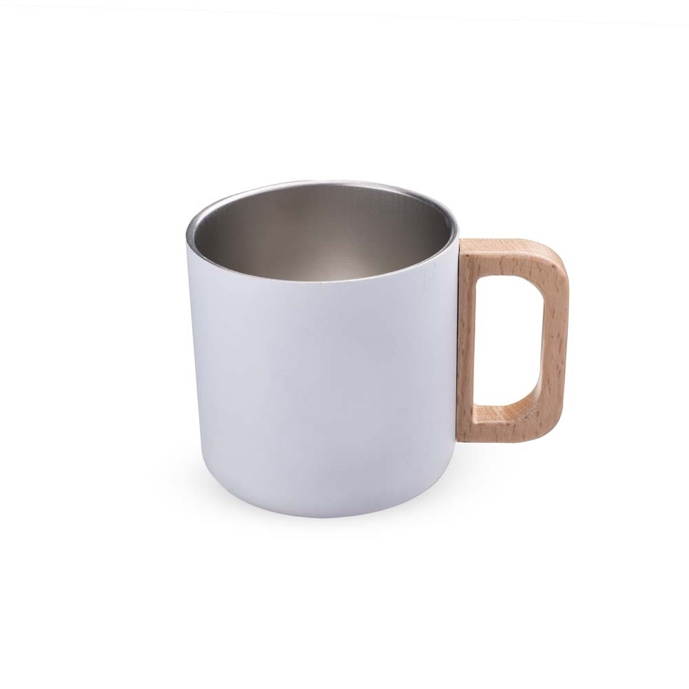 Caneca Térmica Inox 400ml com Alça de Madeira Personalizada