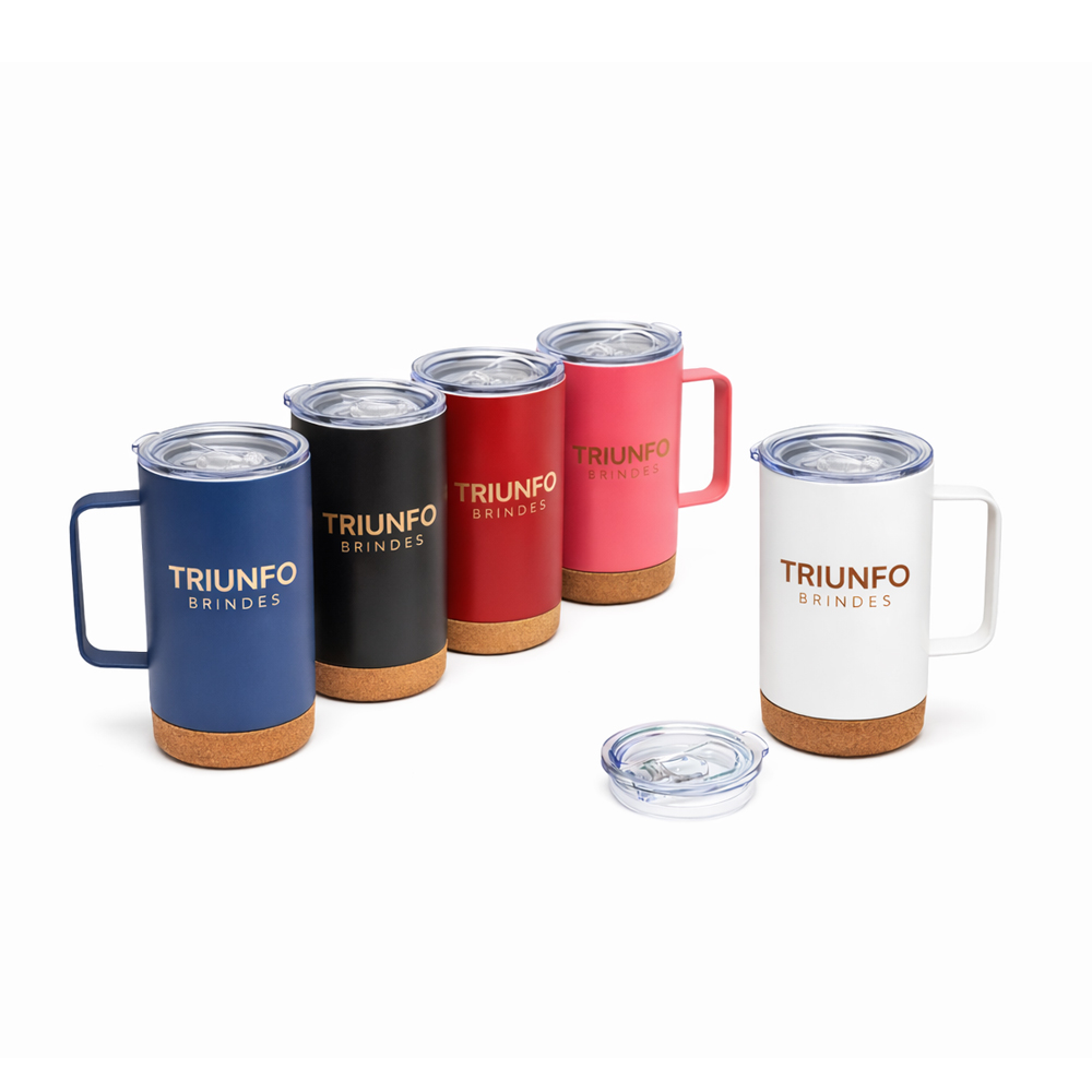 Caneca Térmica Inox com Fundo de Cortiça 500ml Personalizada