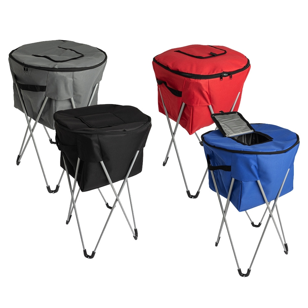 Cooler térmico Personalizado 62 litros com pedestal metálico, revestimento soldado em PEVA e estojo em poliéster