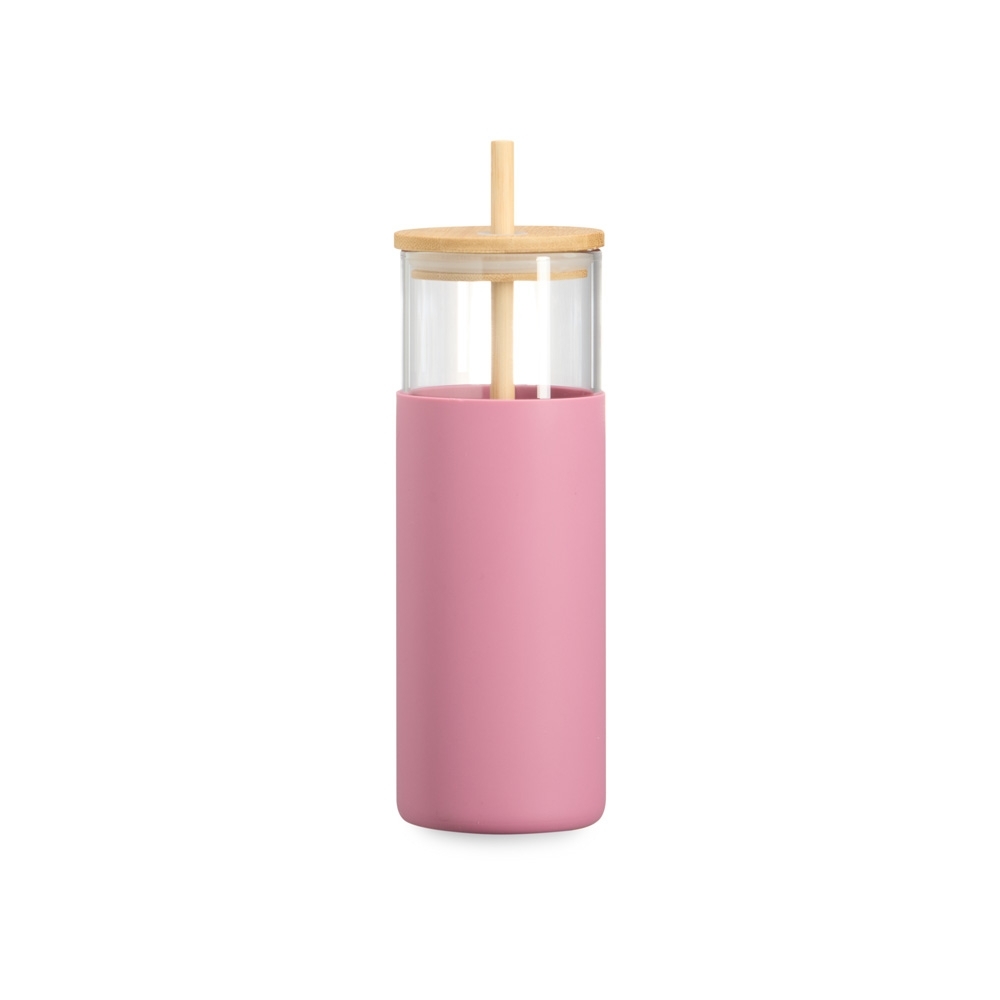 Copo de Vidro Borossilicato 500ml com Tampa de Bambu Personalizado