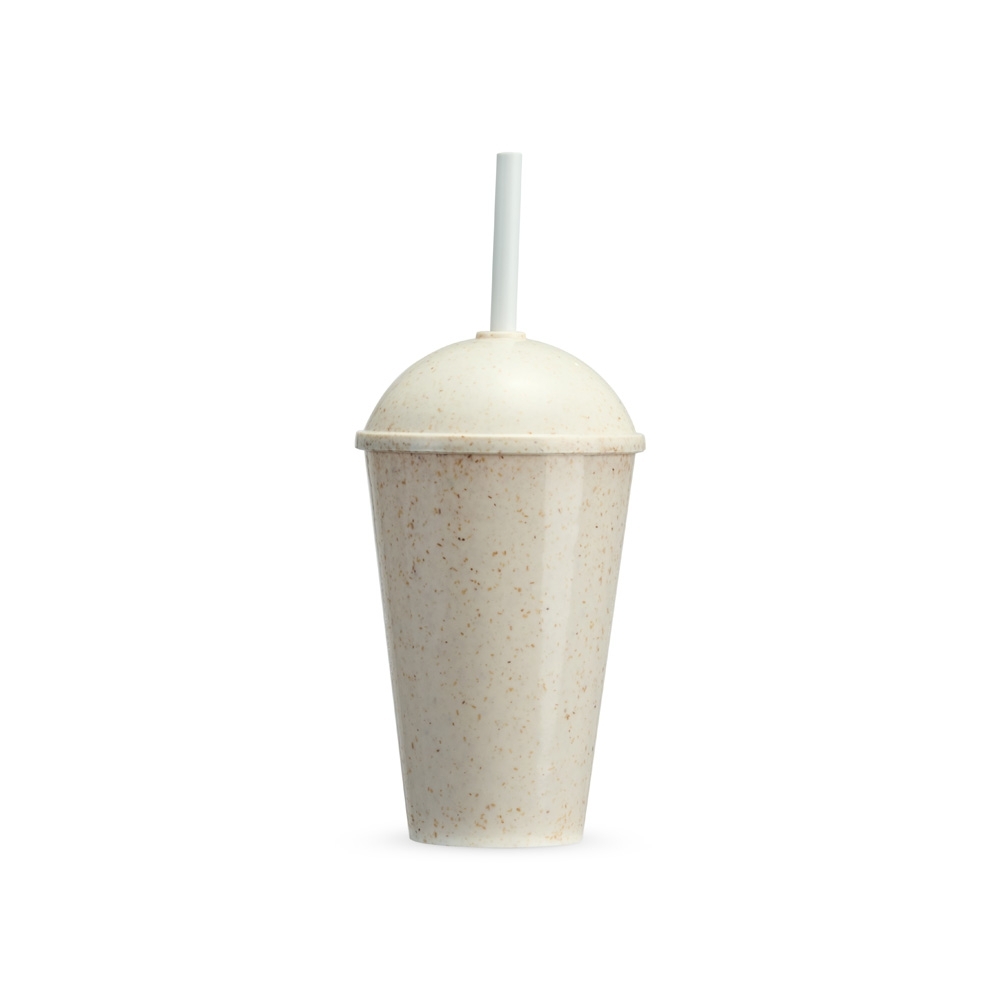 Copo em Fibra de Madeira 450 ml com Tampa e Canudo Personalizado