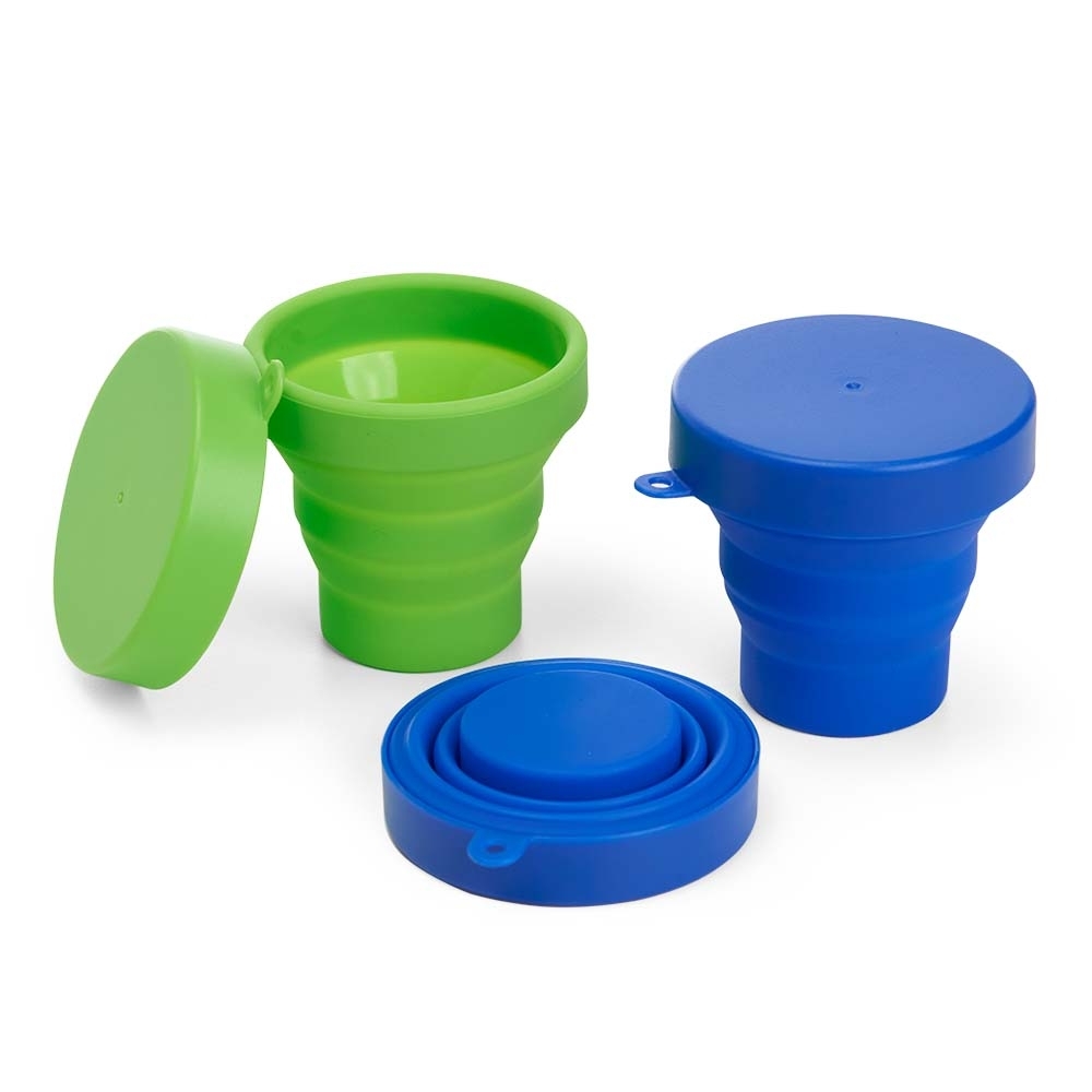 Copo Retrátil 150ml em Silicone Personalizado com Tampa e Chaveiro