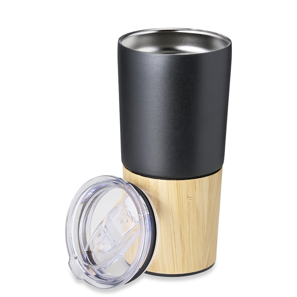 Copo Térmico de Inox 600ml com Detalhe em Bambu Personalizado