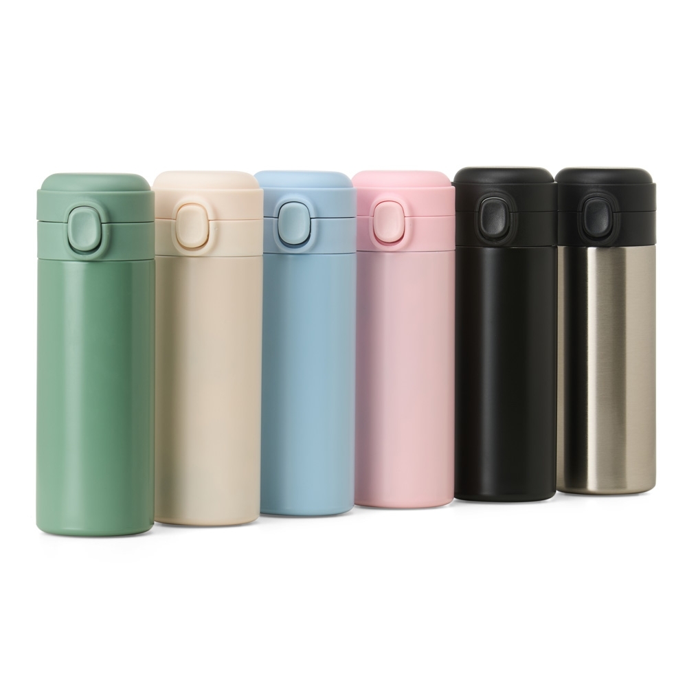 Garrafa Térmica Personalizada  Inox 400ml  com Botão de Abertura