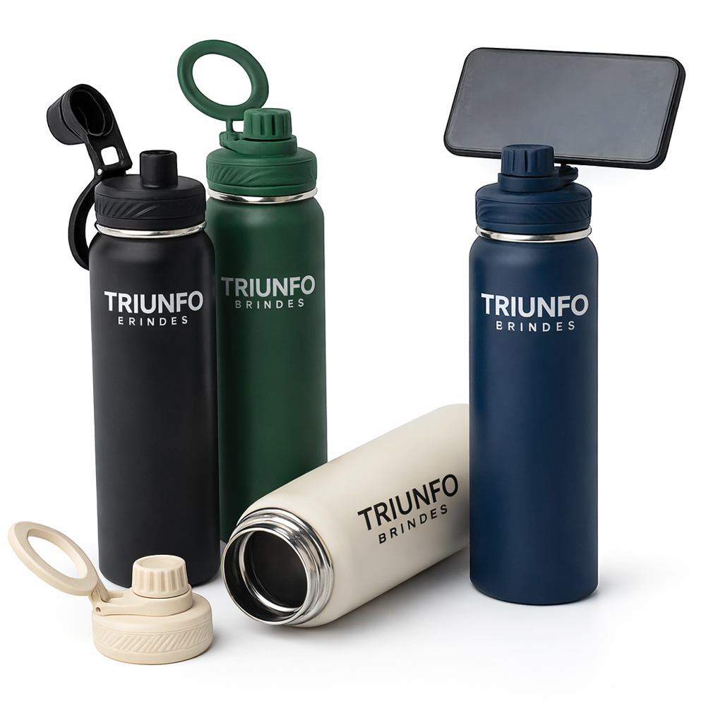 Garrafa Térmica Inox 304 - 850ml Personalizada com Suporte Magnético para Celular