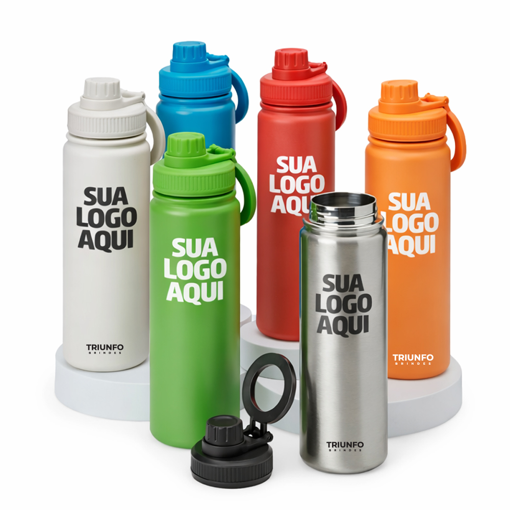 Garrafa Térmica Inox 750ml Personalizada com suporte para celular