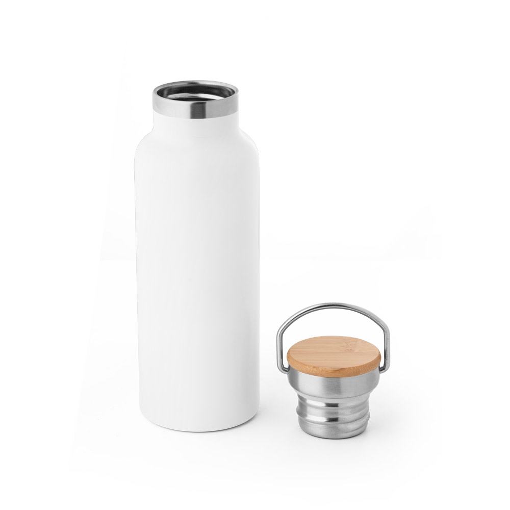 Garrafa Térmica Personalizada Inox 570 ml Parede Dupla com Tampa de Bambu
