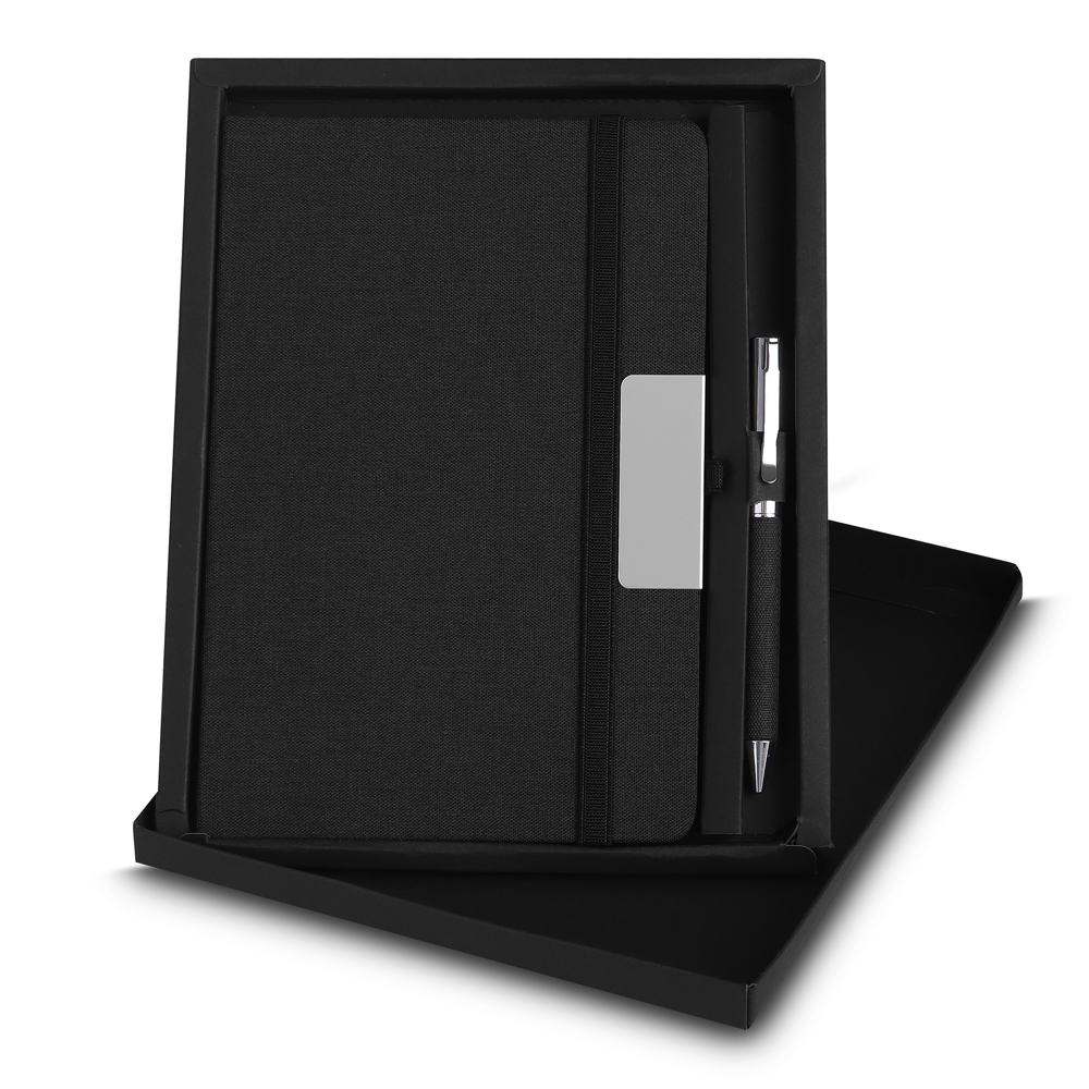 Kit Caderno e Caneta Personalizado em RPET com Placa Metálica  Descrição curta