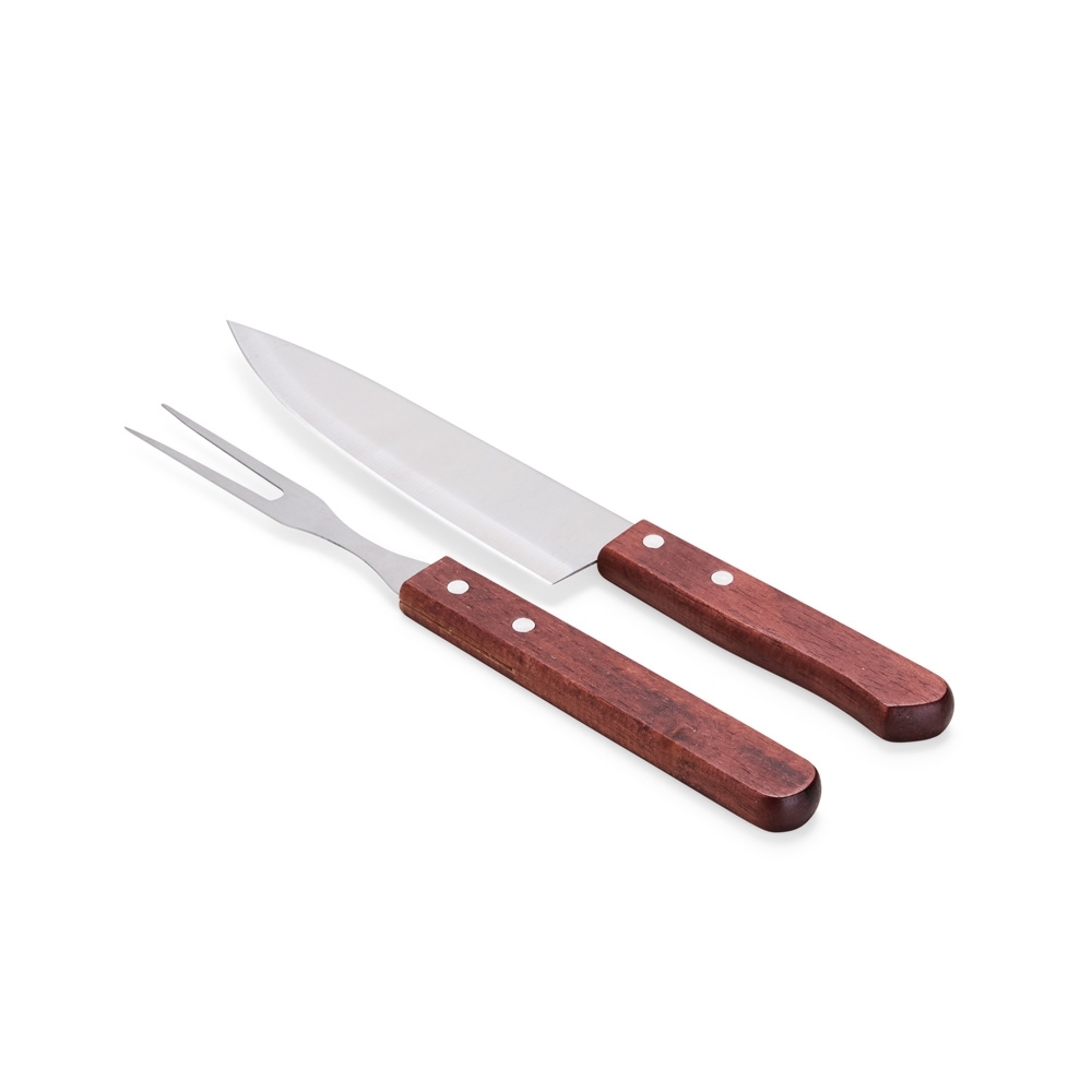 Kit Churrasco 2 Peças em Inox com Cabos de Madeira e Estojo Kraft Personalizado