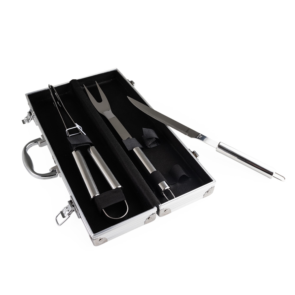 Kit Churrasco 3 Peças em Aço Inox com Maleta de Alumínio Personalizada