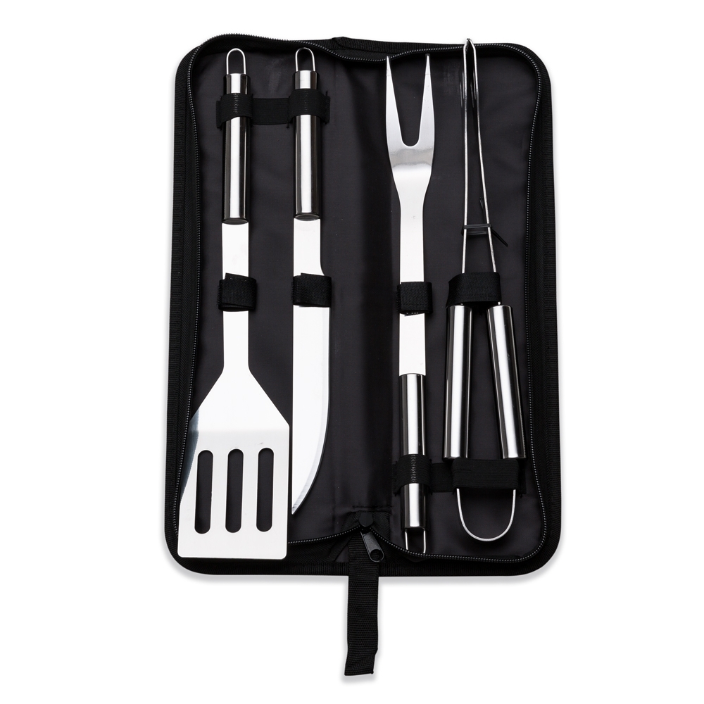 Kit Churrasco 4 Peças em Aço Inox com Estojo de Nylon Personalizado