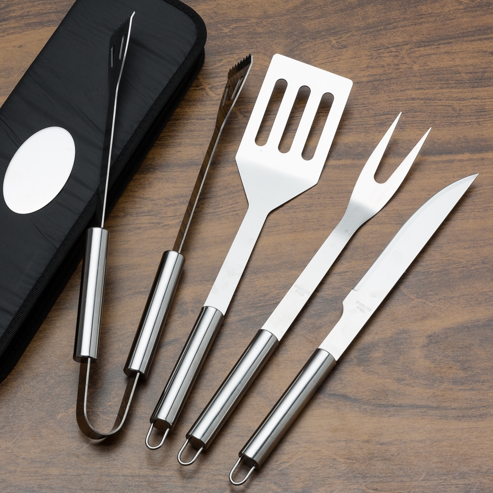 Kit Churrasco 4 Peças em Aço Inox com Estojo de Nylon Personalizado
