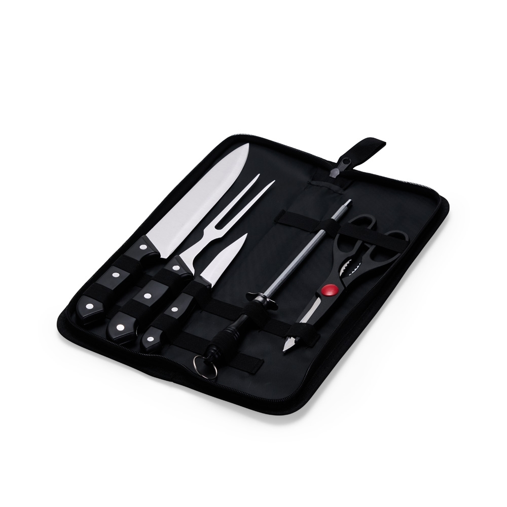 Kit Churrasco 5 Peças em Inox com Estojo de Nylon e Plaqueta Personalizada