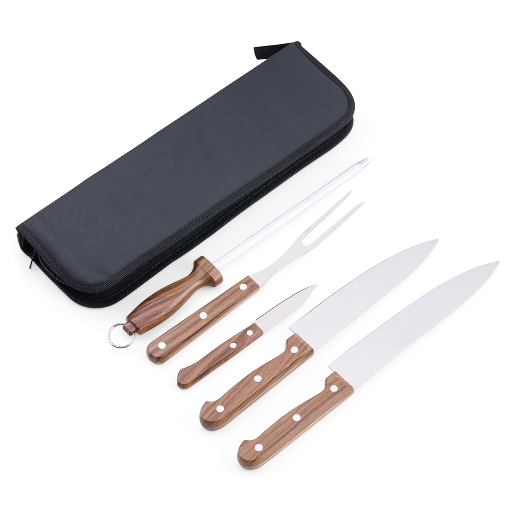 Kit Churrasco 5 Peças em Inox com Estojo de Nylon Personalizado