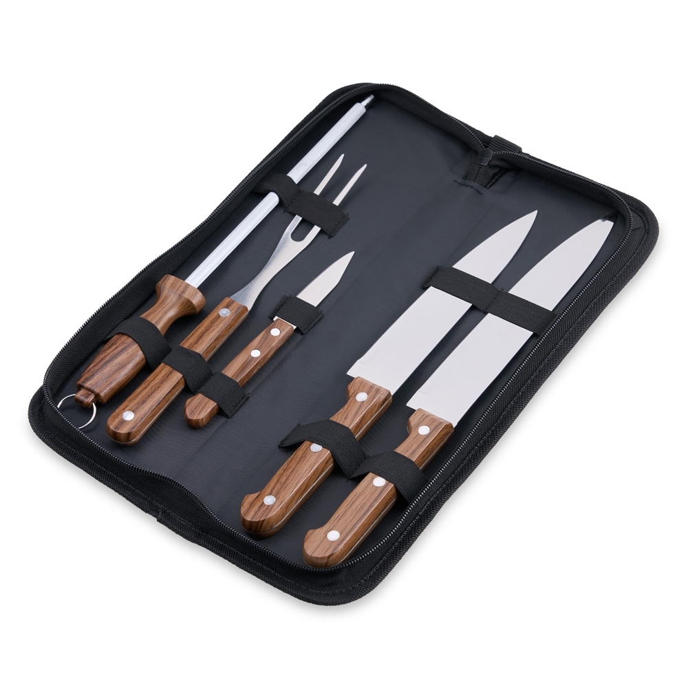 Kit Churrasco 5 Peças em Inox com Estojo de Nylon Personalizado