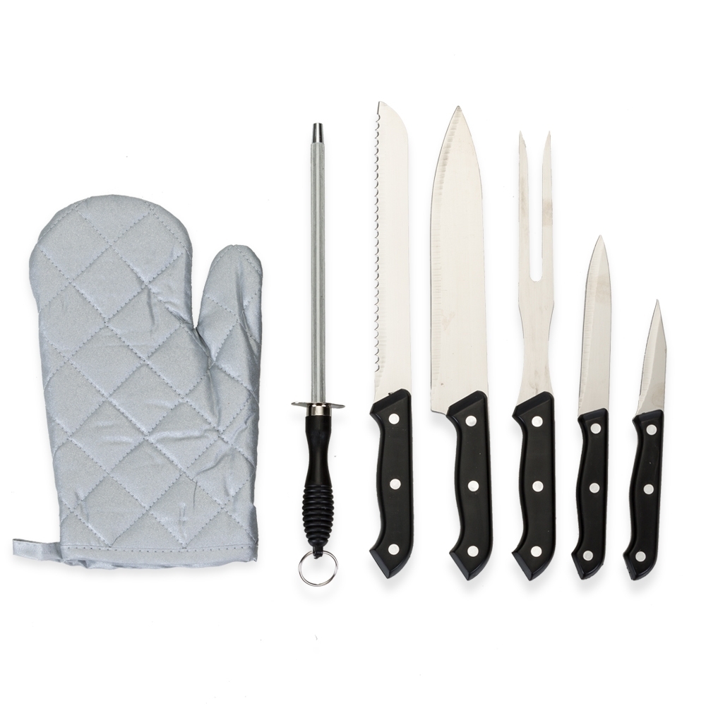 Kit Churrasco 7 Peças com Estojo e Luva Personalizado