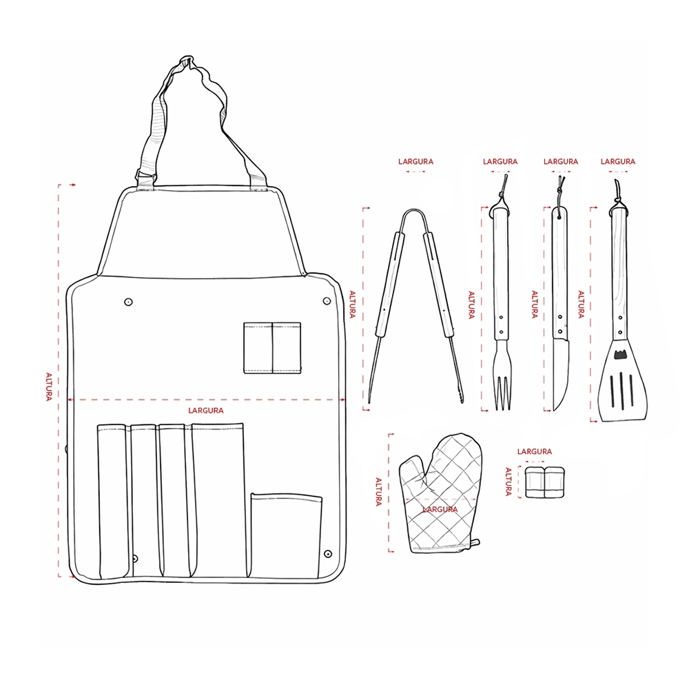 Kit Churrasco 8 Peças com Estojo de Nylon e Avental Personalizado