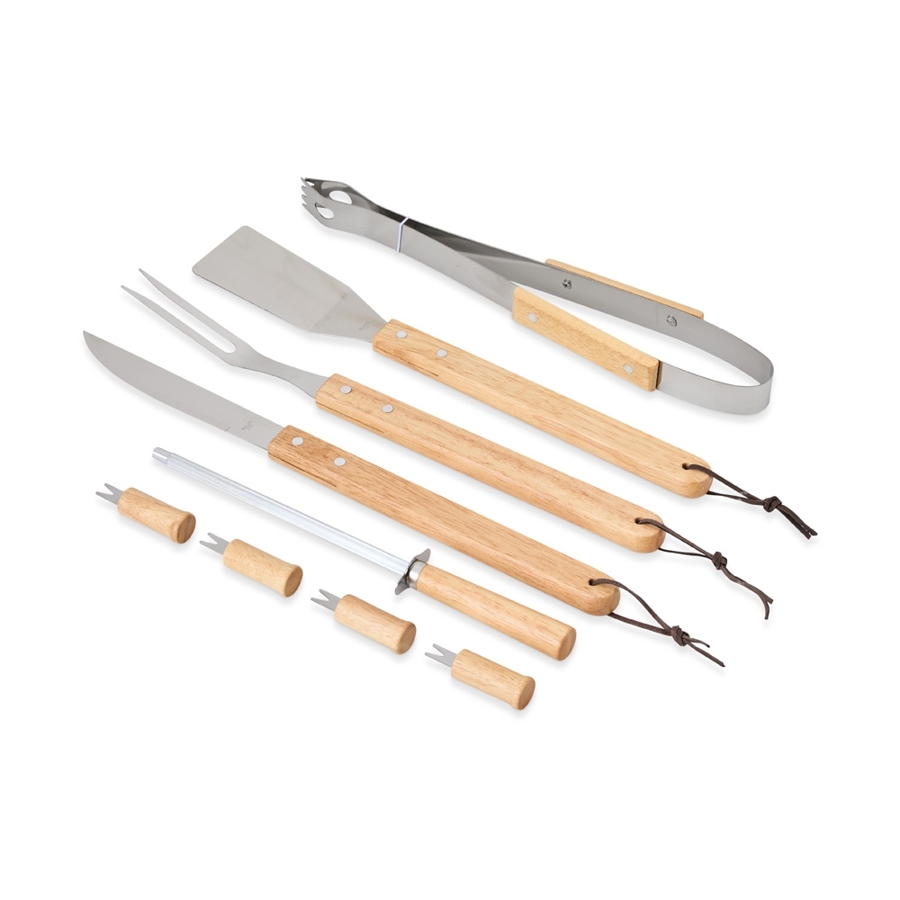 Kit Churrasco Personalizado Completo em Inox com Cabos de Madeira