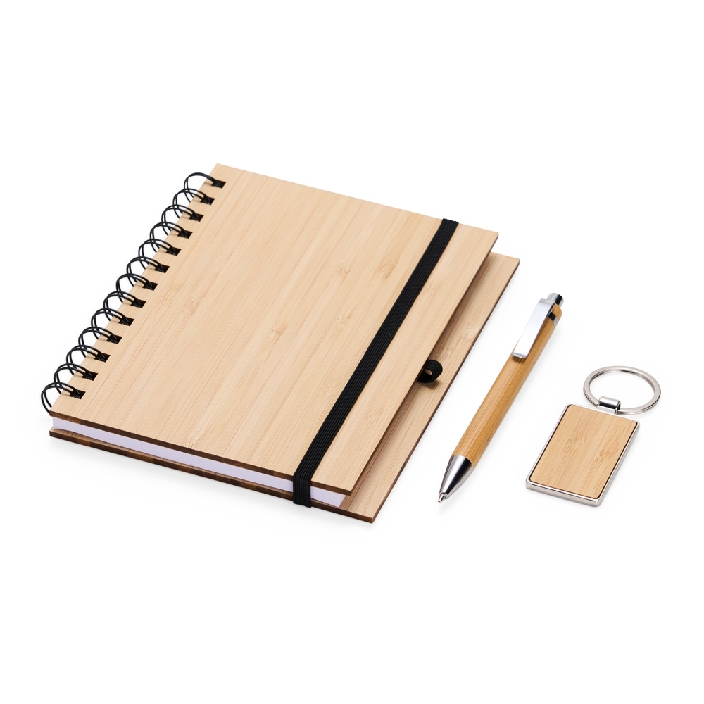 Kit Ecológico Personalizado em Bambu com Caderneta, Caneta e Chaveiro