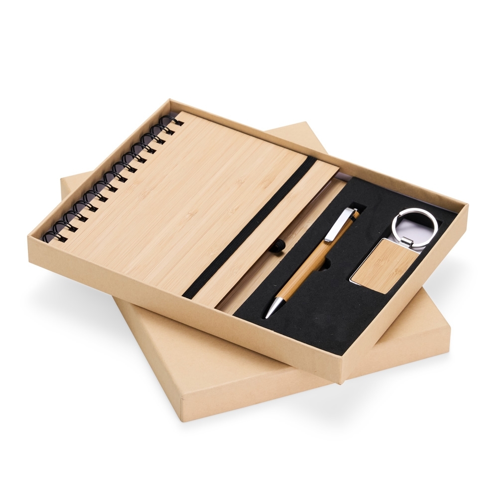 Kit Ecológico Personalizado em Bambu com Caderneta, Caneta e Chaveiro