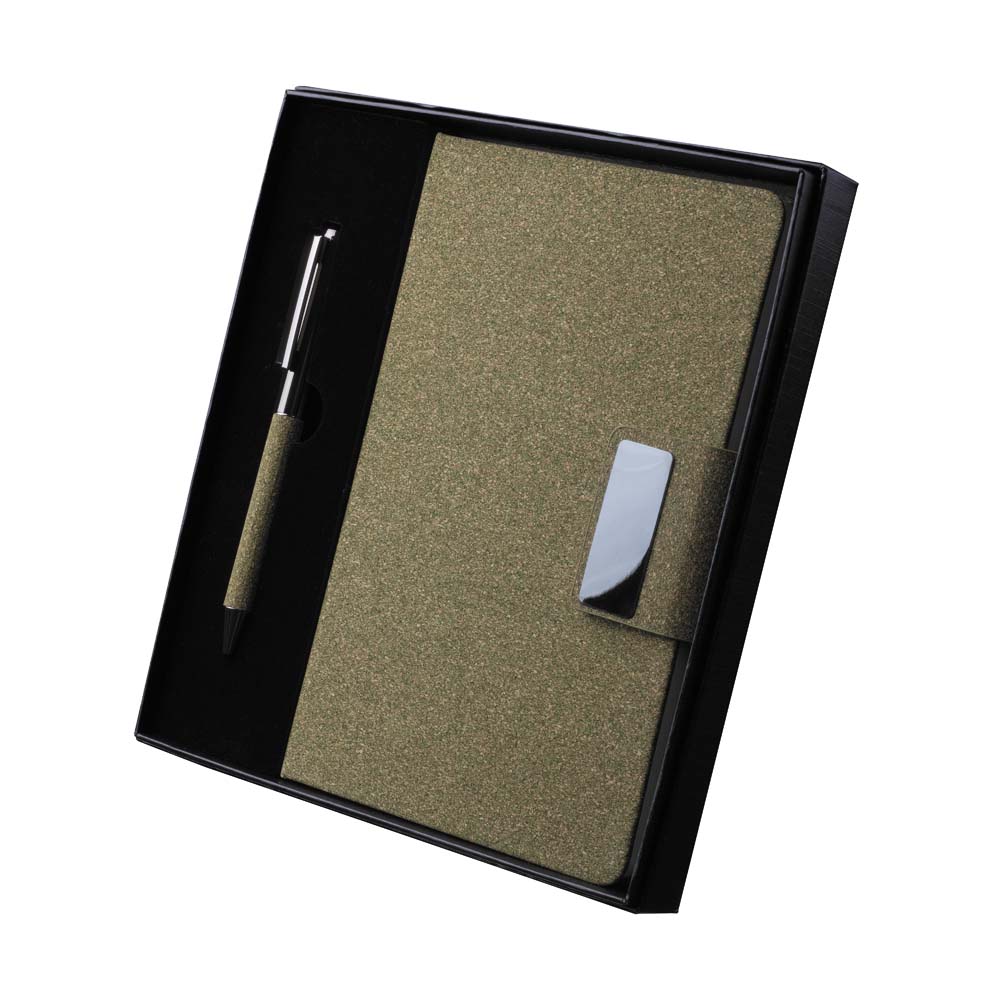 Kit Escritório Personalizado A5 com Caderno em PU e Caneta com Fibra Natural
