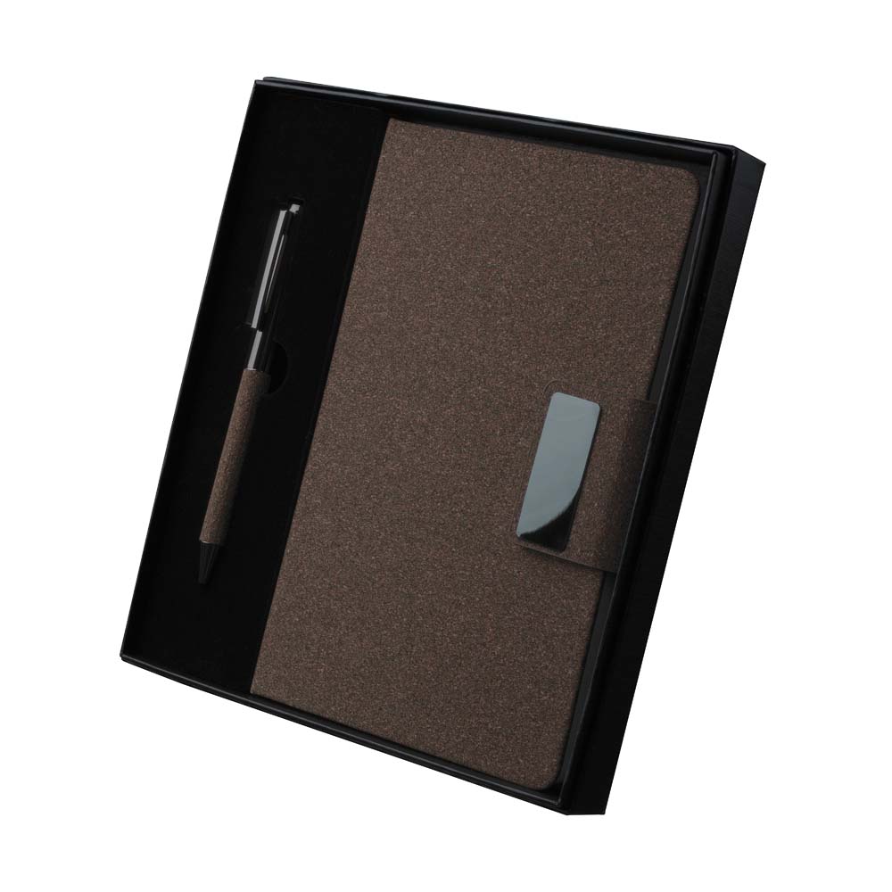 Kit Escritório Personalizado A5 com Caderno em PU e Caneta com Fibra Natural