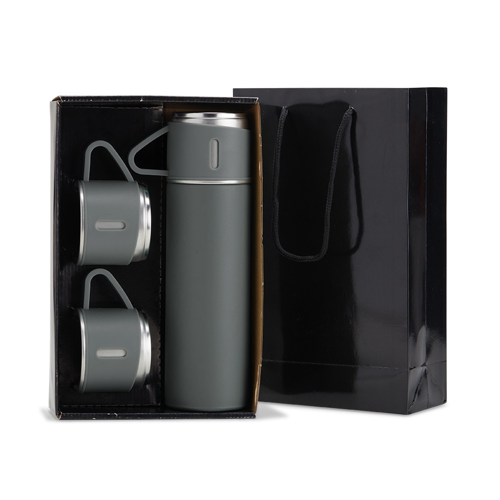 Kit Garrafa Térmica  Personalizado 450 ml com 2 Xícaras e Embalagem