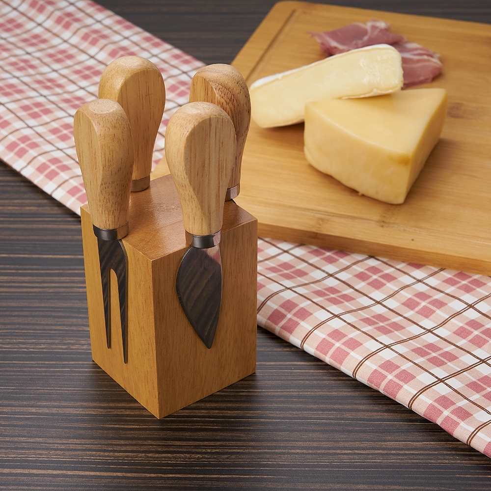 Kit Queijo 4 Peças com Suporte Magnético de Bambu Personalizado