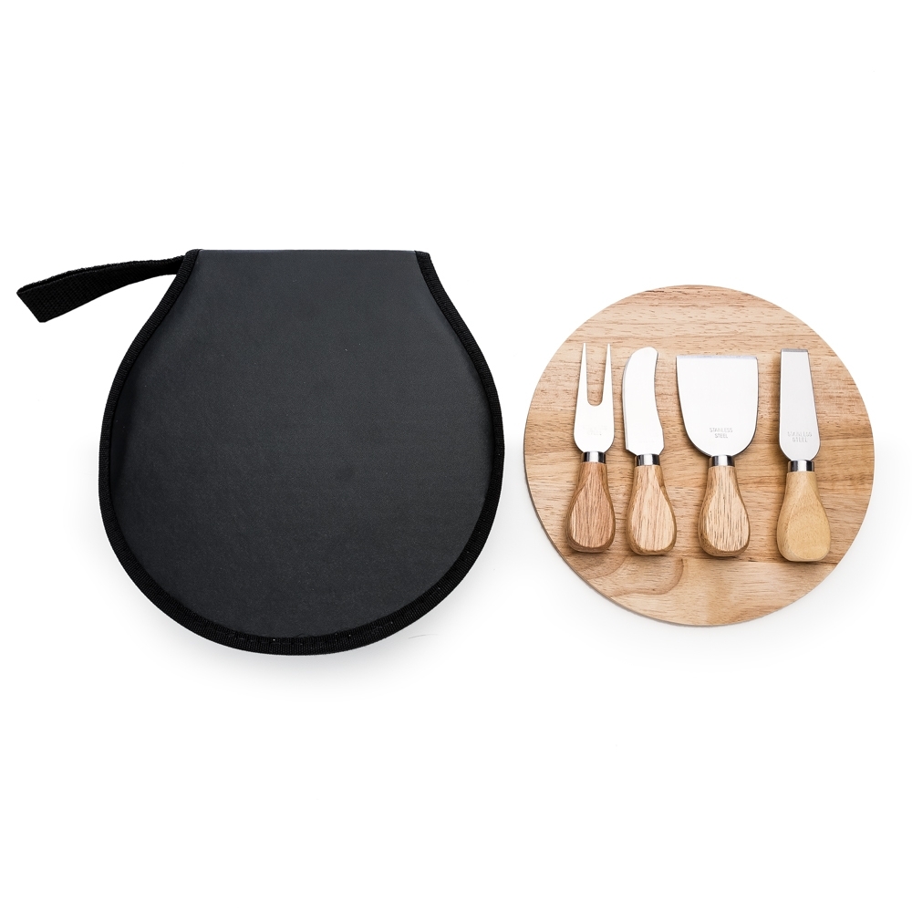 Kit Queijo 5 Peças com Tábua de Bambu em Estojo de Nylon Personalizado