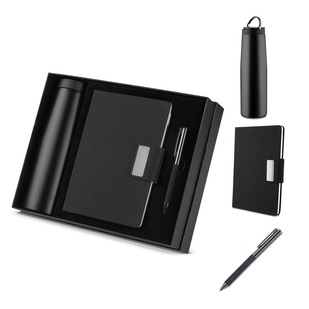 Kit Sustentável Personalizado com Caderno RPET, Caneta e Garrafa Inox 550ml