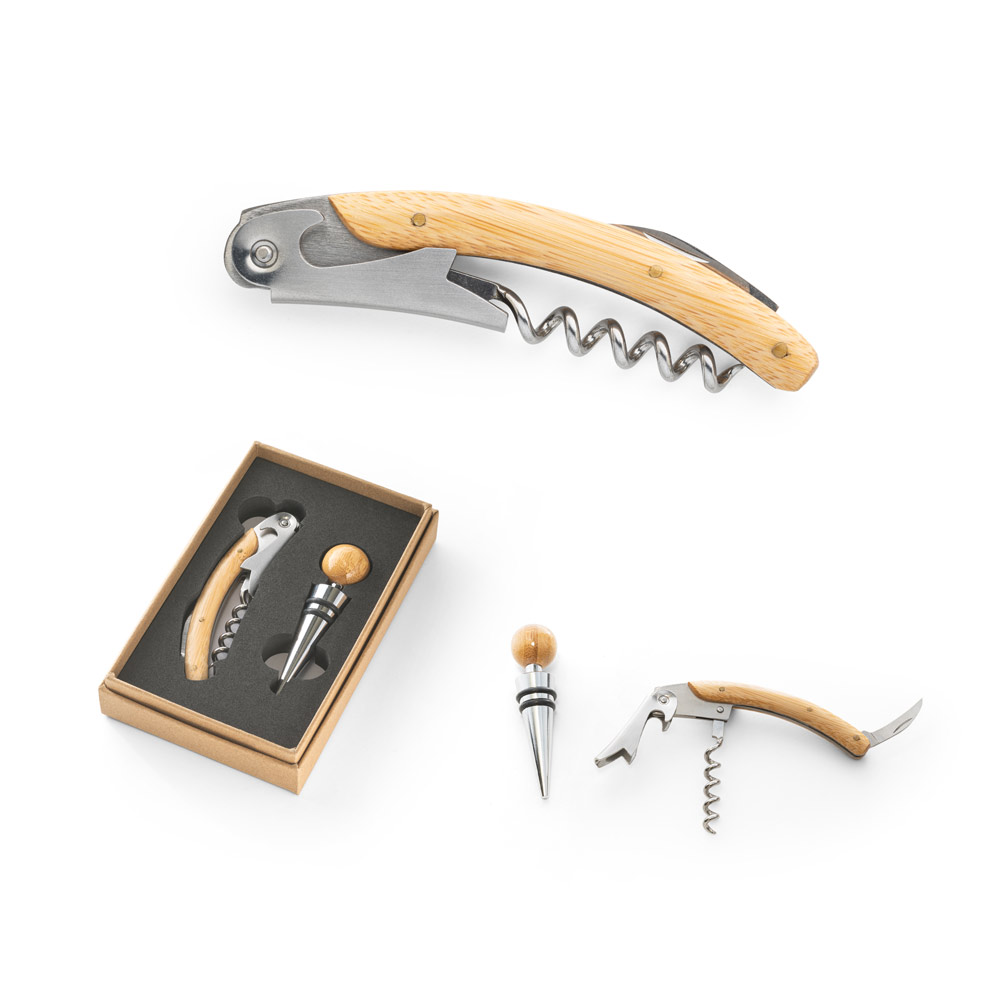 Kit Vinho 2 Peças em Bambu e Metal BARBERA Personalizado