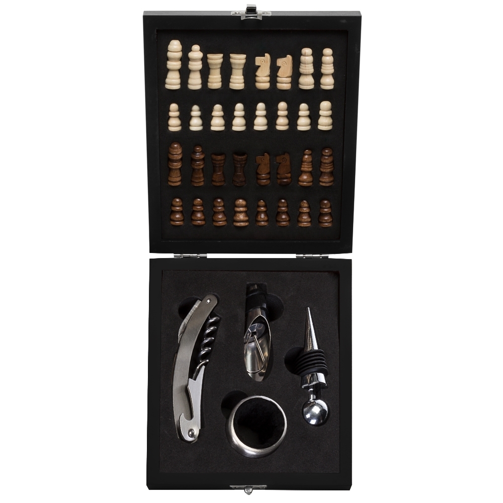Kit Vinho 4 Peças com Jogo de Xadrez Personalizado