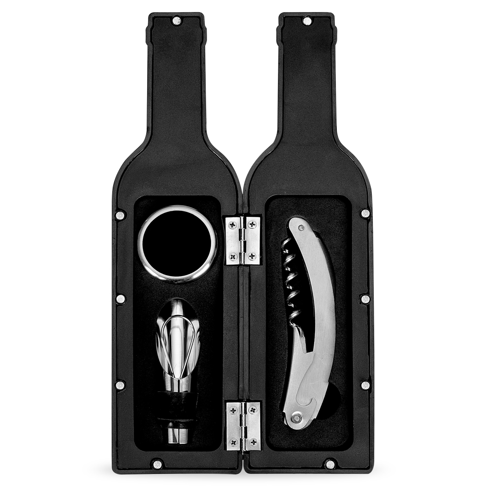 Kit Vinho 4 Peças com Maleta para 2 Garrafas Personalizado em Couro Sintético