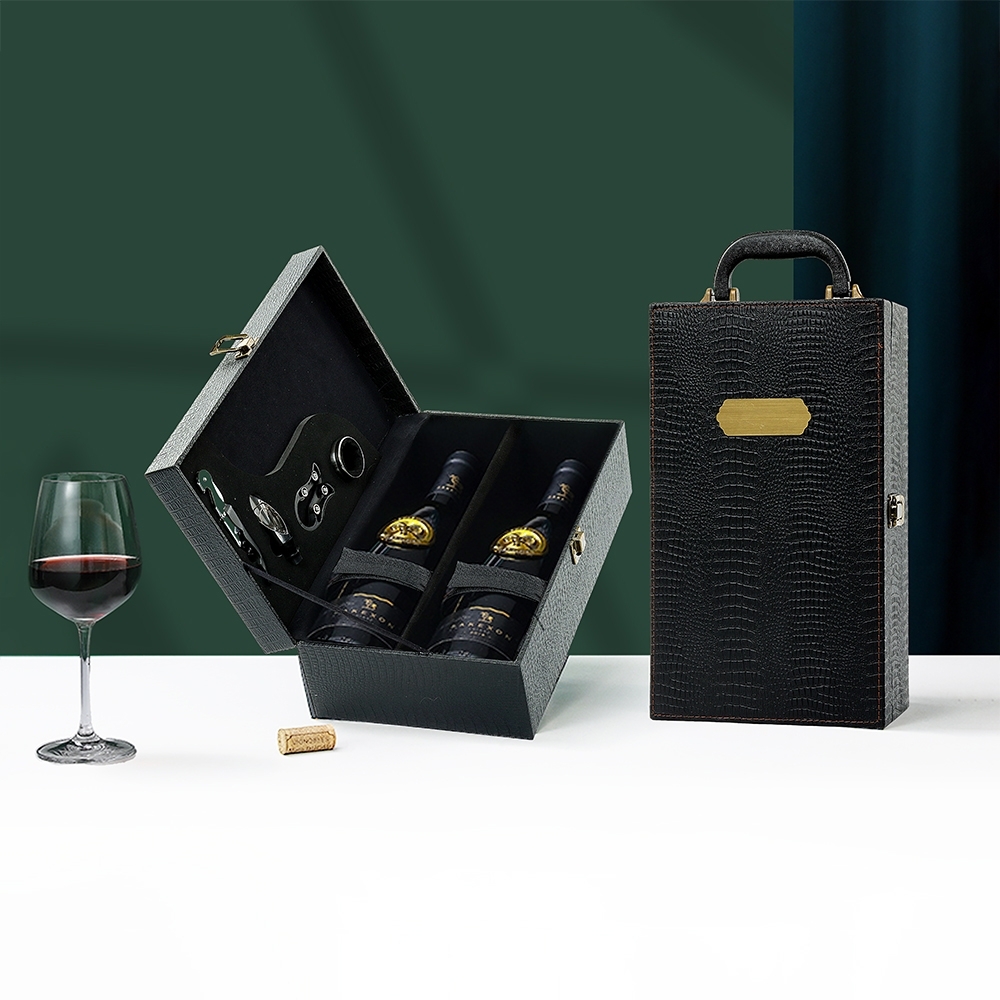 Kit Vinho 4 Peças para 2 Garrafas em Maleta Texturizada Personalizado