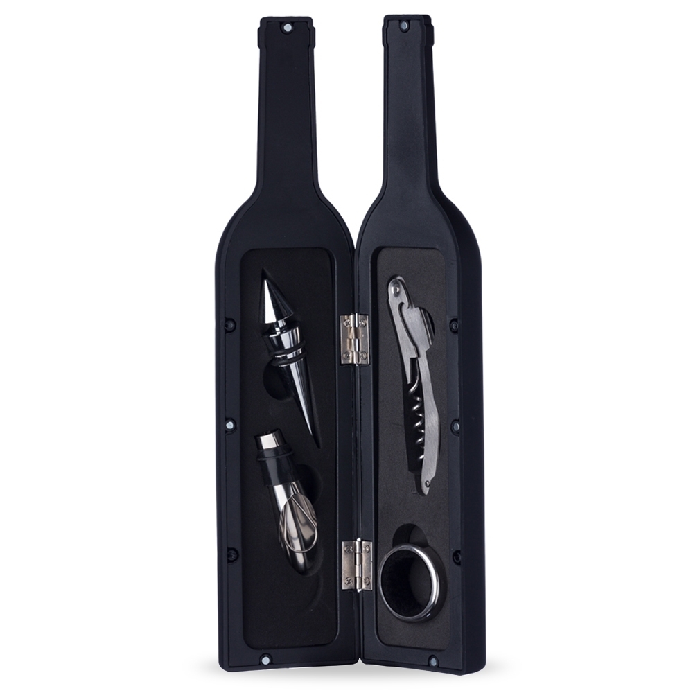 Kit Vinho 4 Peças Personalizado Formato Garrafa com Estojo Imantado