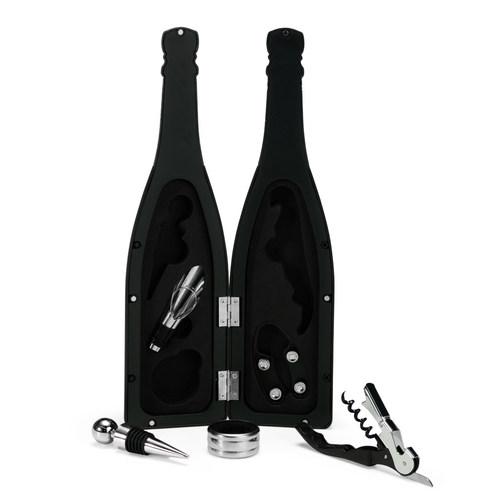 Kit Vinho 5 Peças Personalizado em Estojo Formato Garrafa