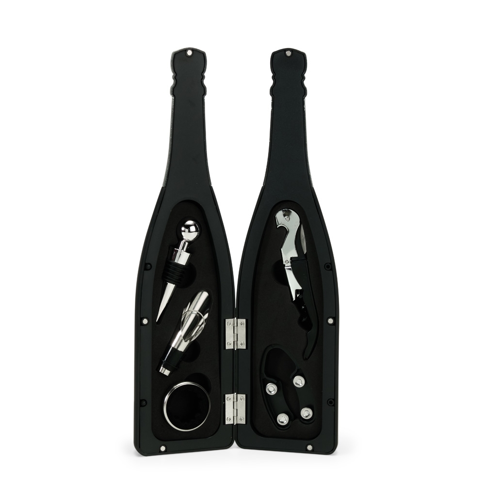 Kit Vinho 5 Peças Personalizado em Estojo Formato Garrafa