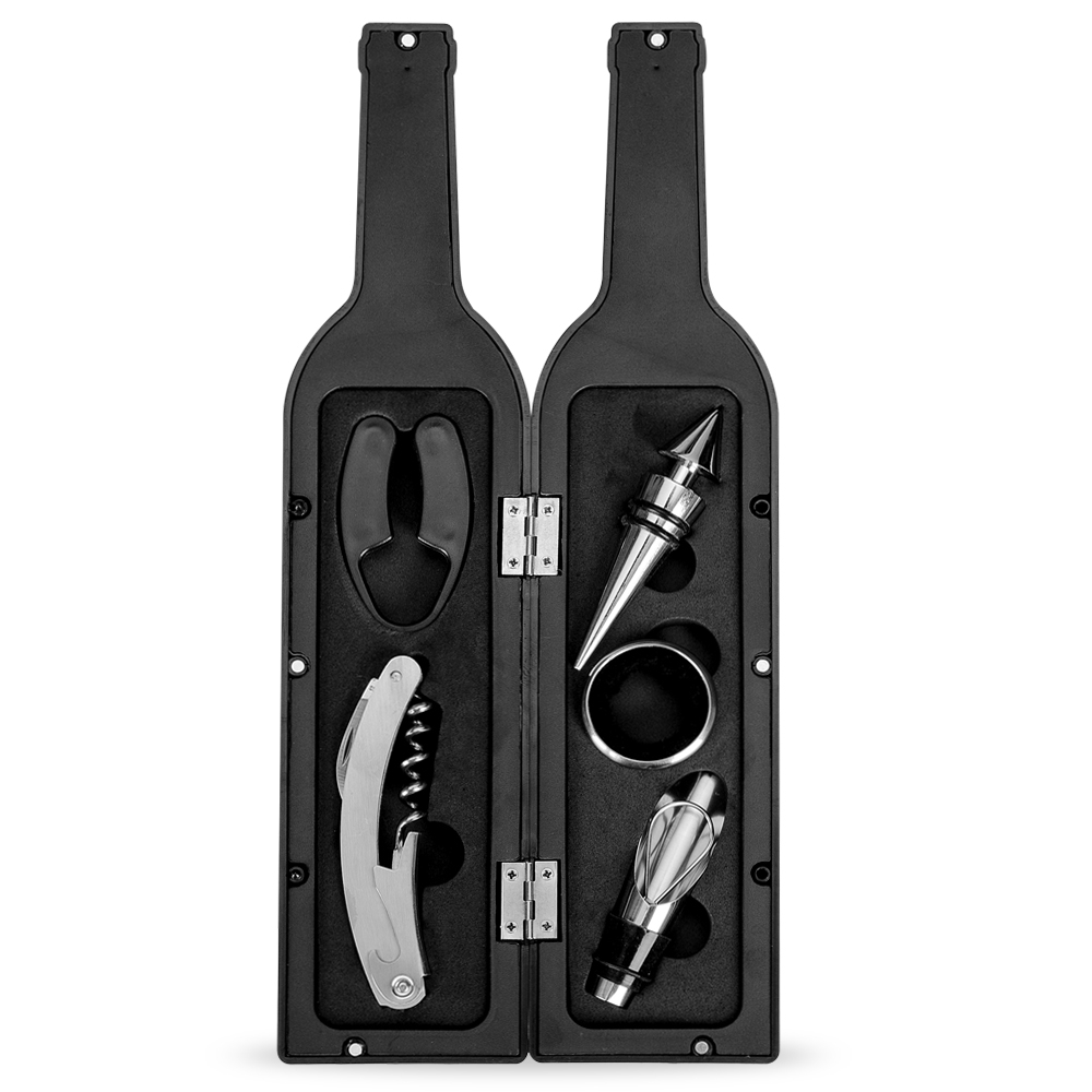 Kit Vinho 5 Peças Personalizado Formato Garrafa com Estojo Imantado