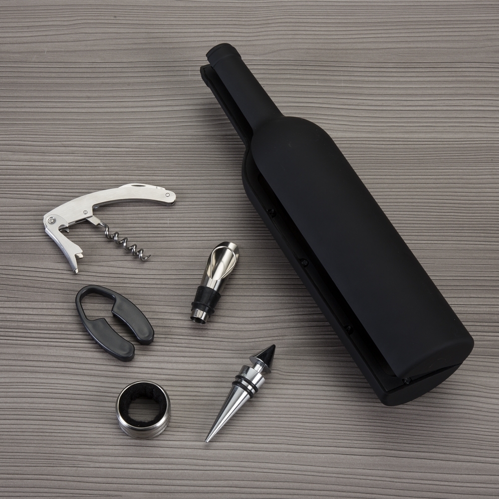 Kit Vinho 5 Peças Personalizado Formato Garrafa com Estojo Imantado