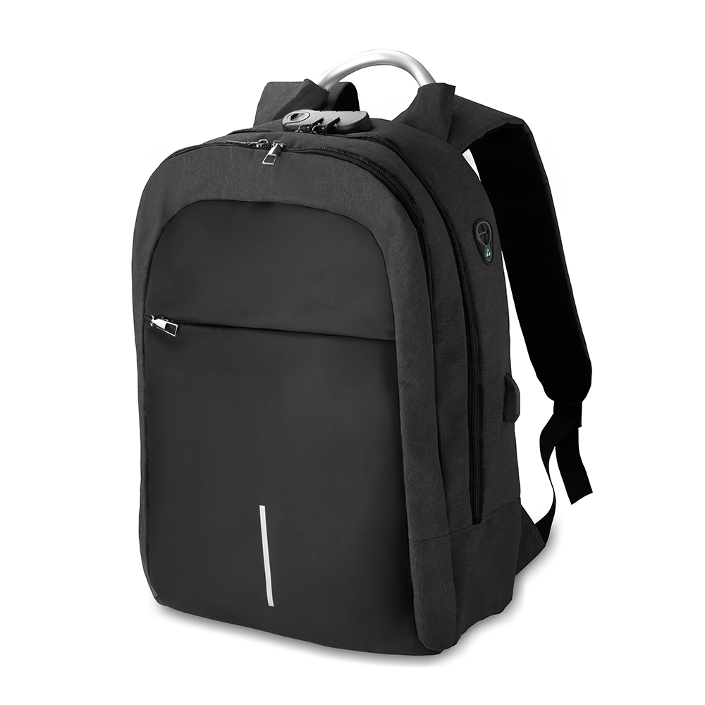 Mochila Antifurto 300D para Notebook 15,6” com USB e Cadeado Personalizada