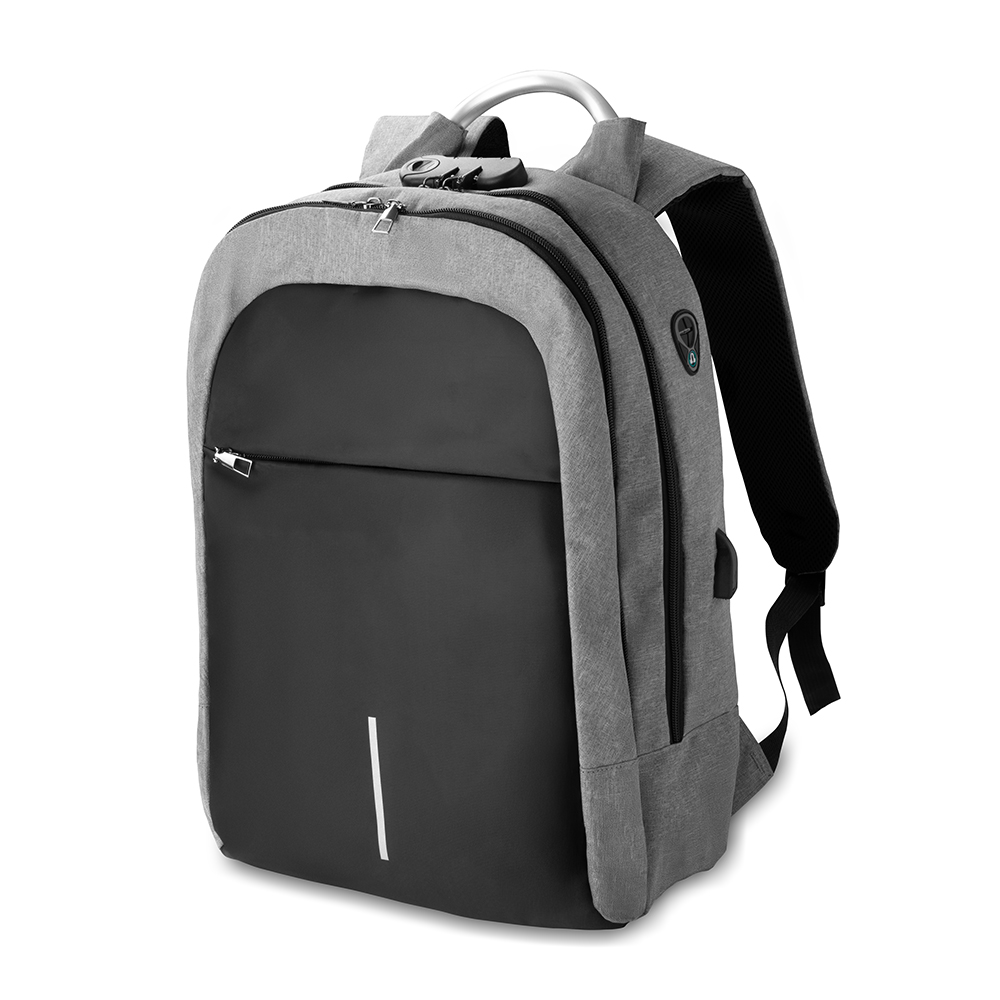 Mochila Antifurto 300D para Notebook 15,6” com USB e Cadeado Personalizada