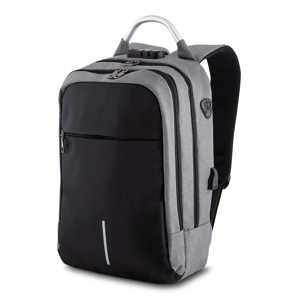 Mochila Executiva para Notebook 15,6” em Oxford e PU com Cadeado e USB Personalizada