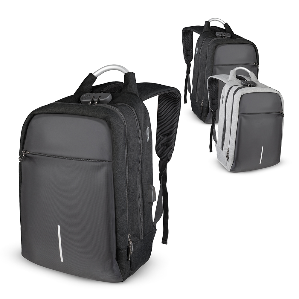 Mochila Executiva para Notebook 15,6” em Oxford e PU com Cadeado e USB Personalizada